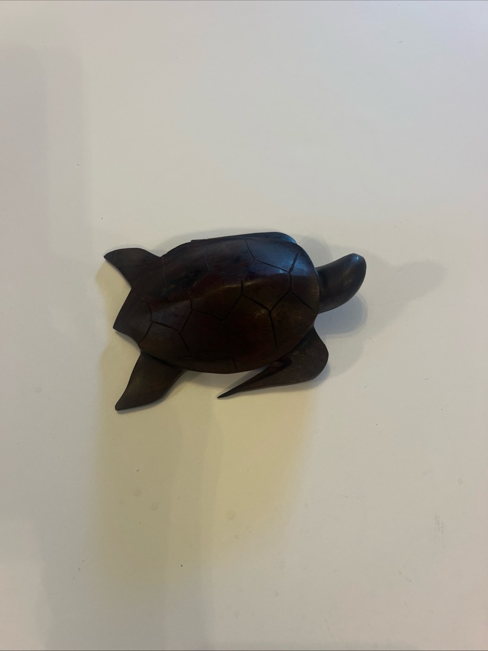 Source Unknown Dark Brown Hand-Carved Wooden Sea Turtle Figurine